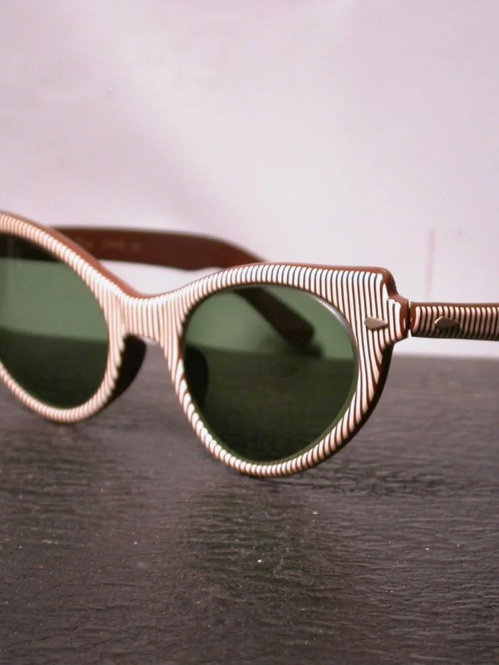 Vintage Cosmetan Brown and White Stripe Cat Eye Sunglasses FRAMEONLY